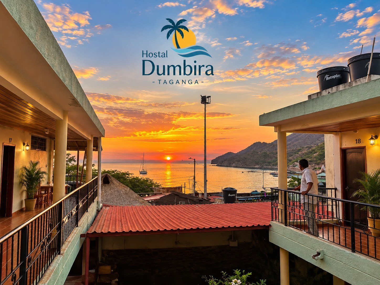Patio del Hostal Dumbira al atardecer